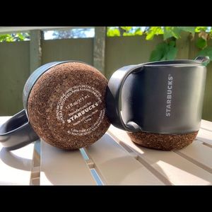 Starbucks cork bottom mugs w/lids.